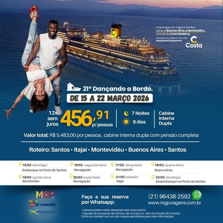 21º Cruzeiro Dançando a Bordo – 2026 | Costa Diadema