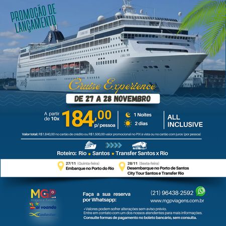 Excursão de Cruzeiro Experiência - Rio x Santos 2025 - All Inclusive